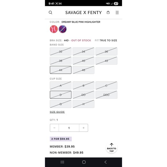 Savage X Fenty Ribbon Writing Unlined Lace Balconette Bra 44D Dreamy Blue Pink - Picture 8 of 8